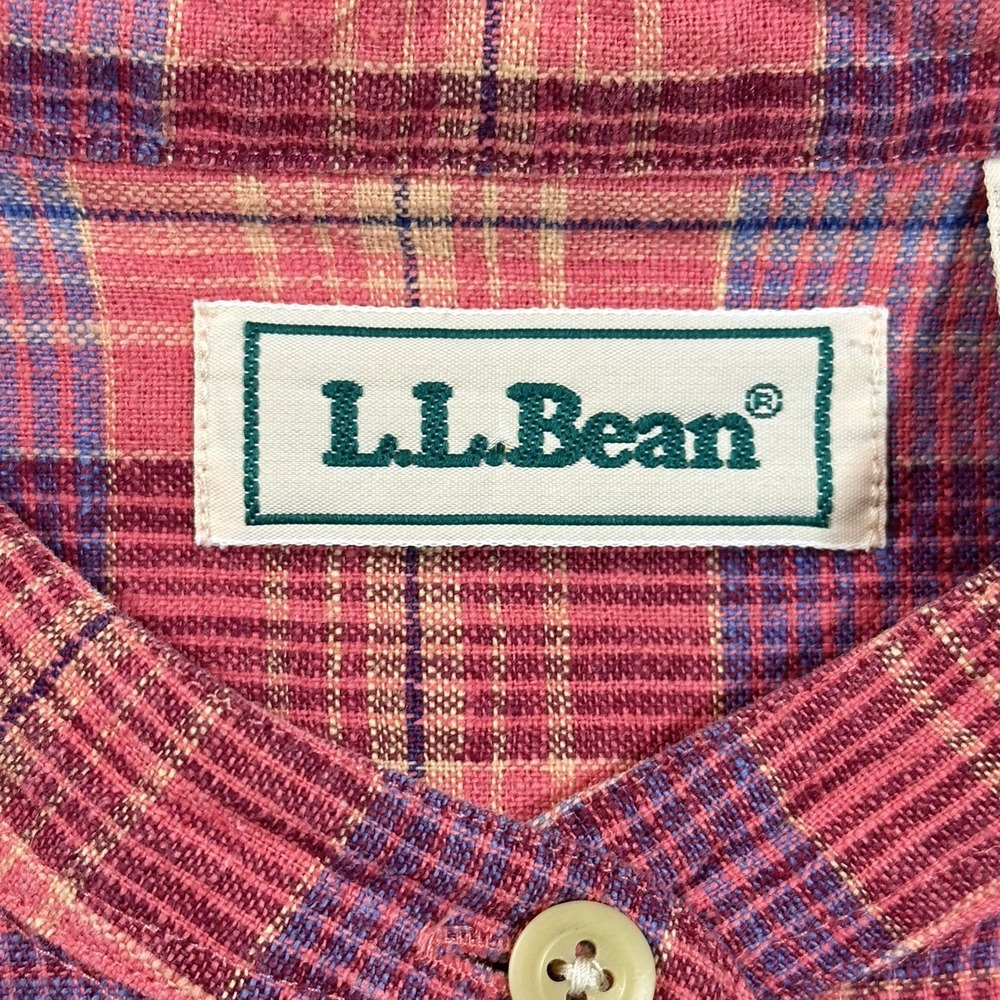 LL Bean Women's Plaid Button Front Shirt Red Pink Blue Linen Cotton Classic XL - Picture 6 of 11